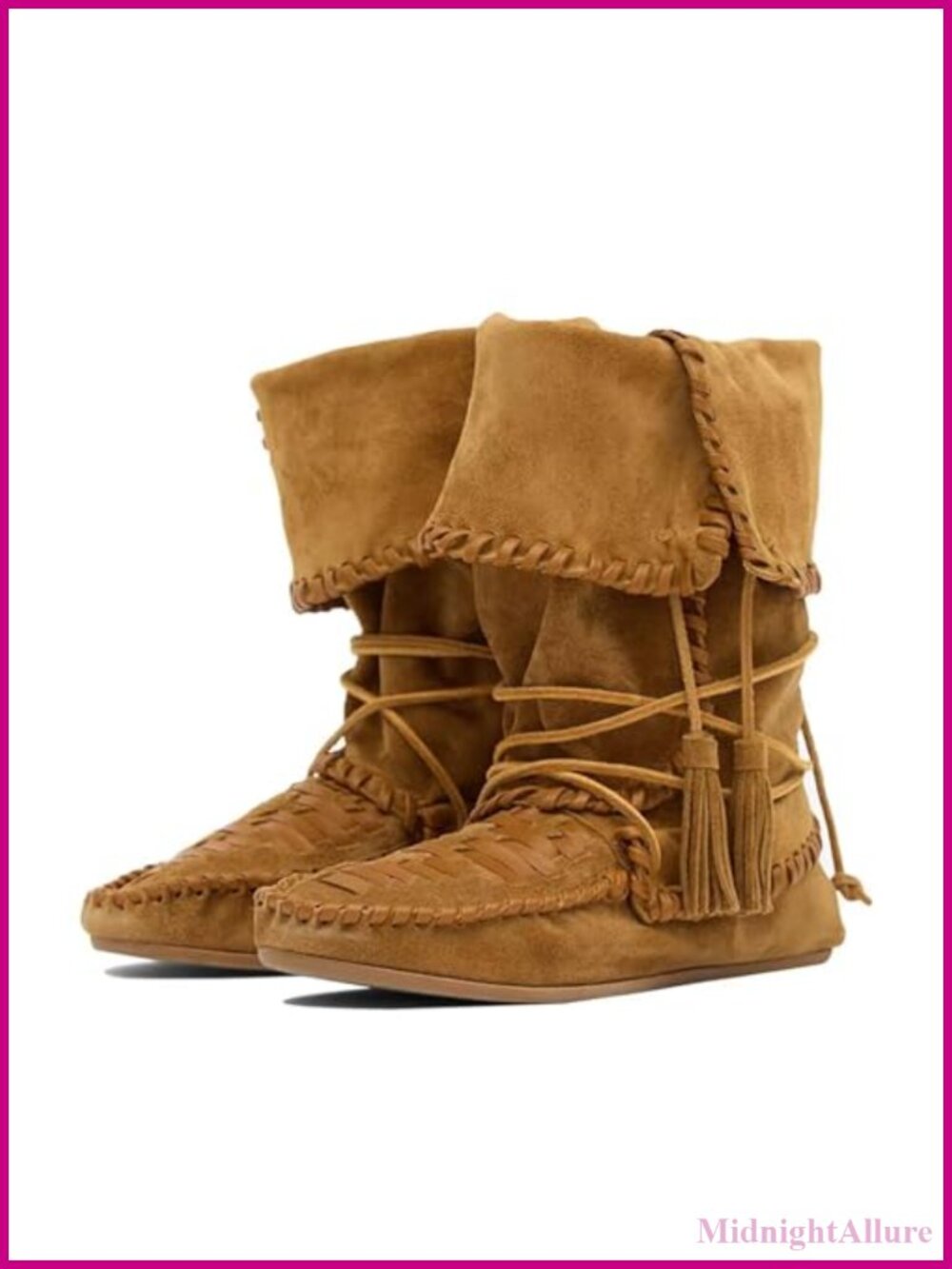 Faux Suede Slouchy Mid Calf Western Fringe Cowboy Boots